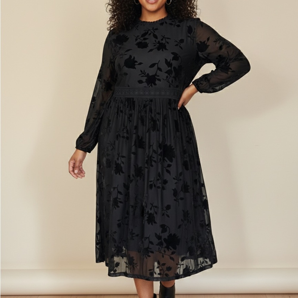Polagram Black Sheer‎ Floral Dress